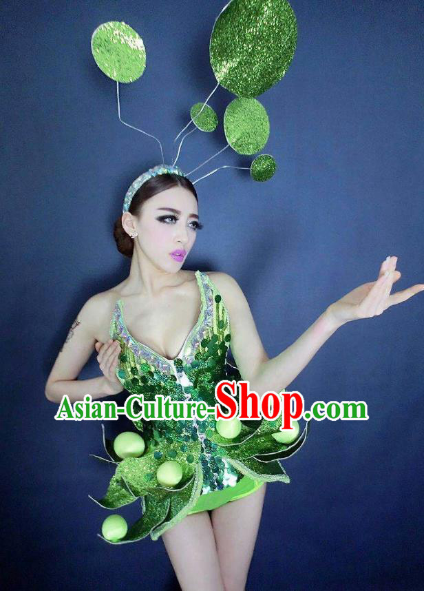 Top Grade Catwalks Green Costume Halloween Stage Performance Brazilian Carnival Clothing for Women