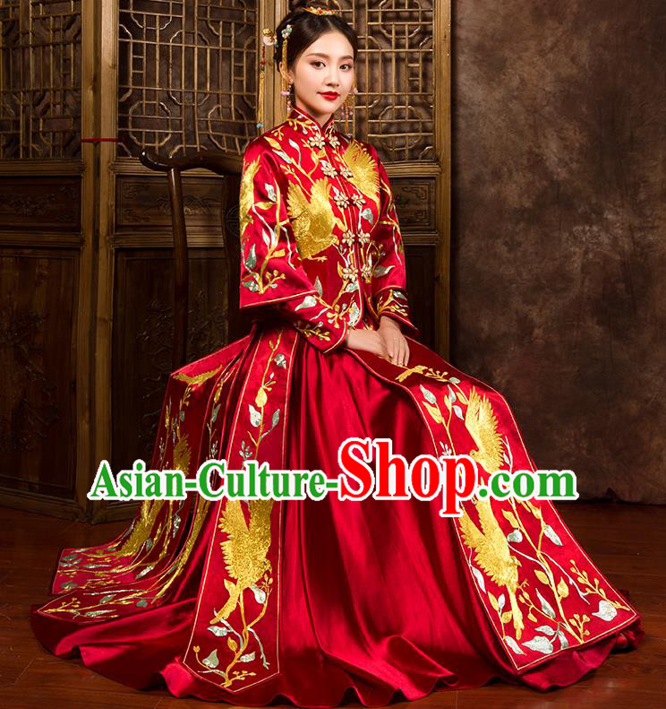 Traditional Chinese Bridal Costumes Ancient Bride Wedding Embroidered Birds XiuHe Suit for Women