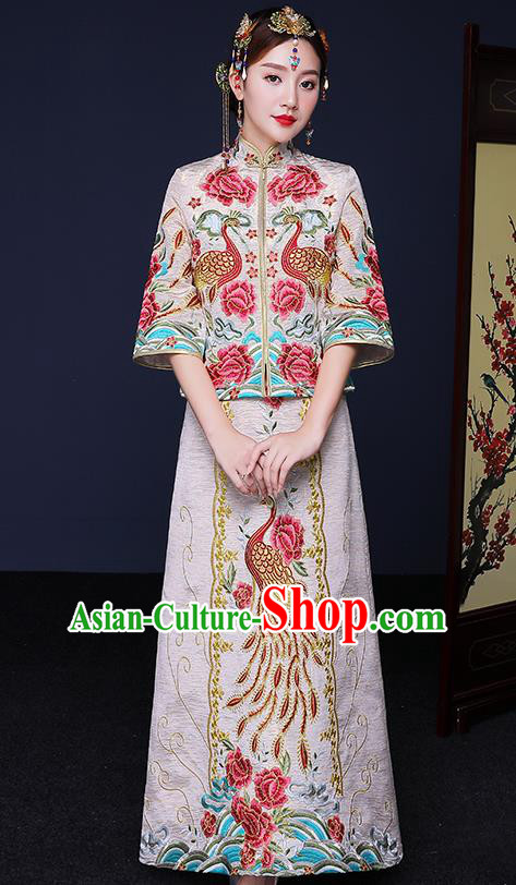 Traditional Chinese Female Wedding Costumes Ancient Embroidered Phoenix Peony Bottom Drawer XiuHe Suit for Bride
