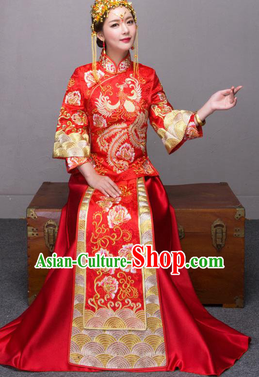 Traditional Chinese Wedding Costumes Embroidered Peony Red Full Dress XiuHe Suit Ancient Bottom Drawer for Bride