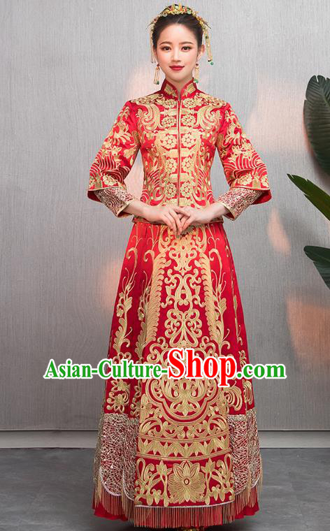 Traditional Chinese Wedding Costumes Embroidered Slim XiuHe Suit Ancient Bottom Drawer for Women