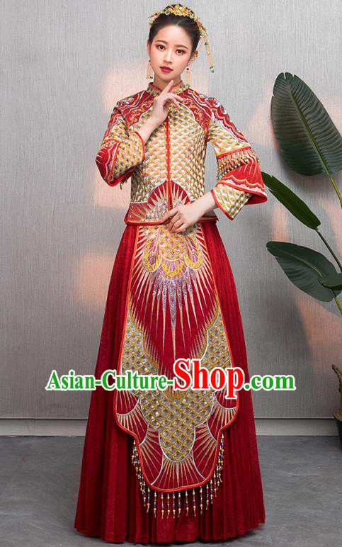 Traditional Chinese Embroidered Wedding Costumes Slim XiuHe Suit Ancient Bottom Drawer for Women