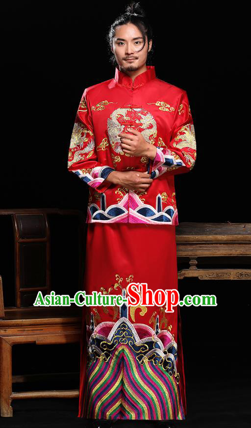 Ancient Chinese Wedding Costumes Traditional Bridegroom Embroidered Tang Suit for Men