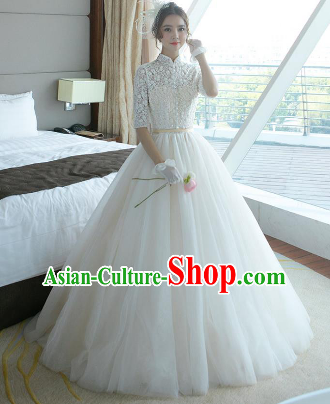 Top Grade Wedding Dress Bride White Lace Mullet Dress for Women