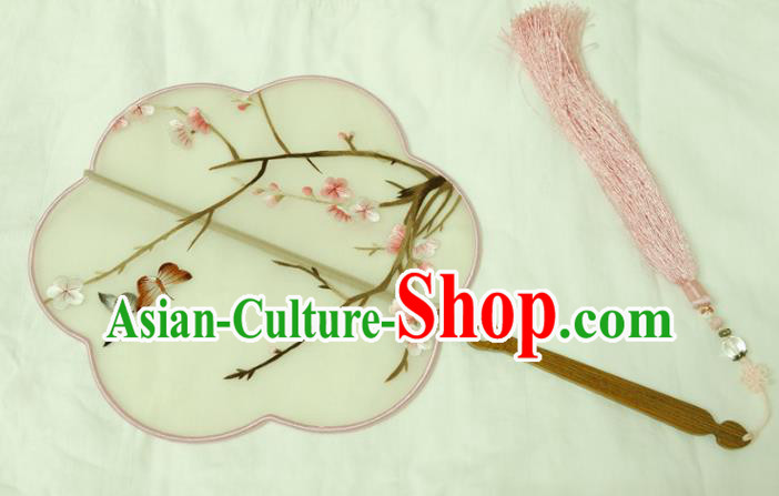 Chinese Traditional Ancient Palace Fan Embroidered Plum Blossom Fans for Women