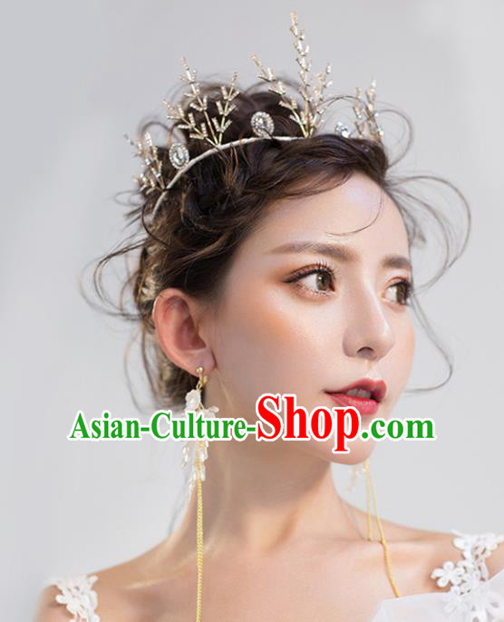 Top Grade Wedding Hair Accessories Hair Clasp Bride Golden Crystal Royal Crown for Women