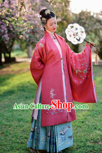 Chinese Ming Dynasty Maidenform Costume Ancient Contessa Embroidered Hanfu Dress for Women