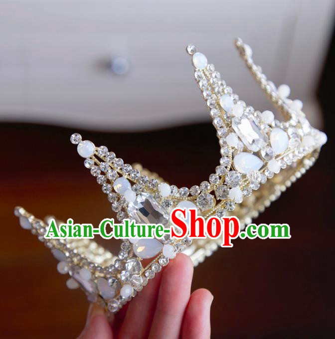 Top Grade Wedding Bride Hair Accessories Princess Hair Clasp Opal Round Royal Crown for Women