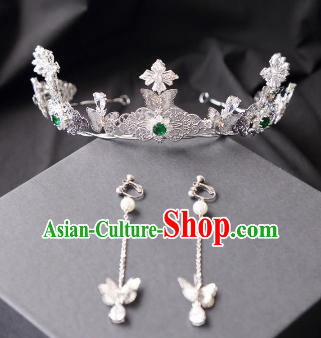 Top Grade Wedding Bride Hair Accessories Princess Crystal Royal Crown and Earrings for Women