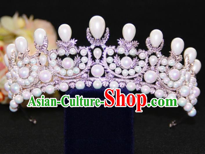 Top Grade Baroque Princess Zircon Pearls Royal Crown Wedding Bride Hair Accessories for Women