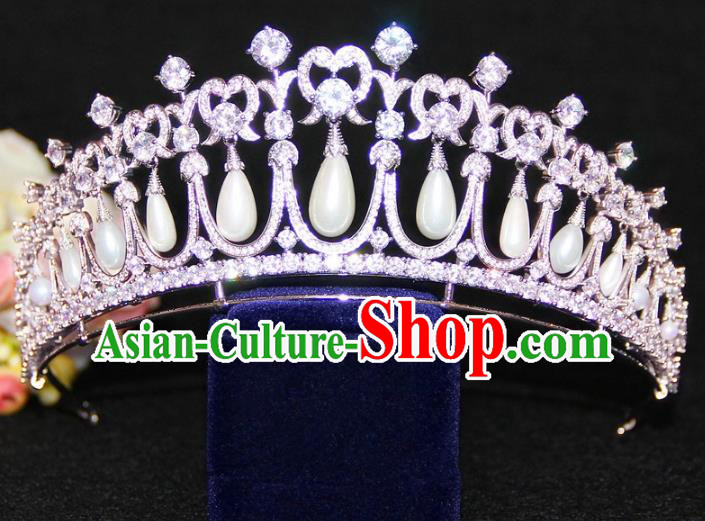 Top Grade Baroque Queen Crystal Pearls Royal Crown Wedding Bride Hair Accessories for Women