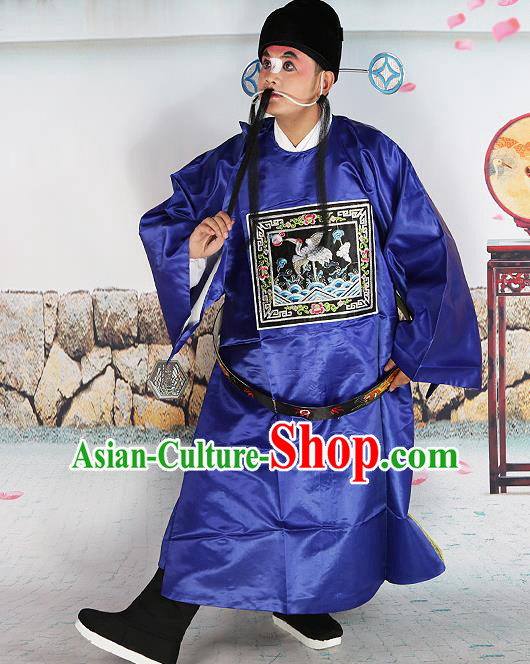 Professional Chinese Beijing Opera Costumes Peking Opera Sesame Official Blue Robe and Boots for Adults