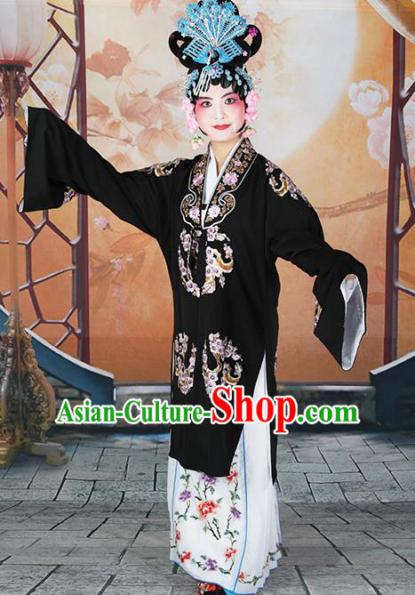 Professional Chinese Traditional Beijing Opera Diva Embroidered Plum Blossom Black Costumes for Adults