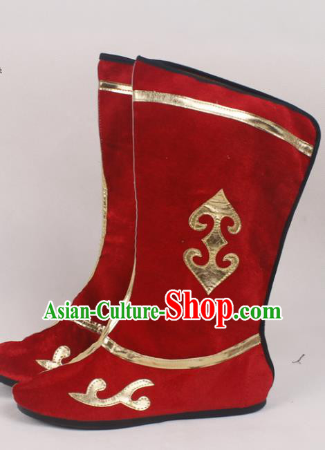 Chinese Traditional Beijing Opera Red Boots Peking Opera Shoes for Men