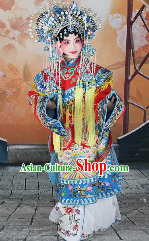Professional Chinese Beijing Opera Actress Embroidered Costumes and Headwear for Adults