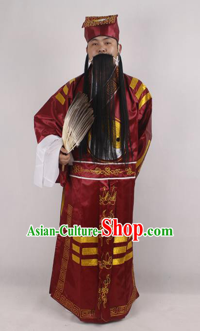Professional Chinese Peking Opera Strategist Costume Embroidered Purple Robe and Hat for Adults