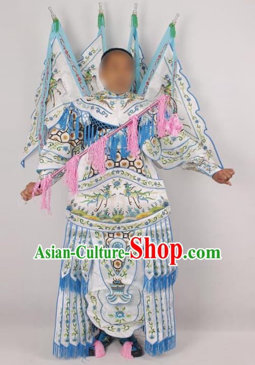 Professional Chinese Peking Opera Female General Mu Guiying Embroidered White Costumes for Adults