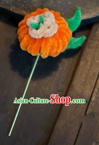 Top Grade Chinese Handmade Hair Accessories Qing Dynasty Velvet Pumpkin Hairpins for Women