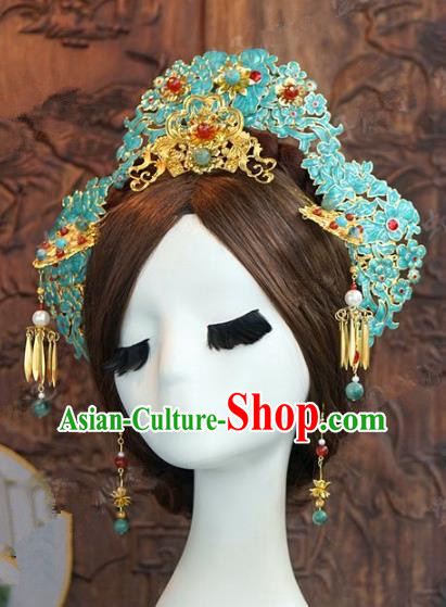 Chinese Handmade Ancient Wedding Hair Accessories Phoenix Coronet Tassel Hairpins Complete Set for Women