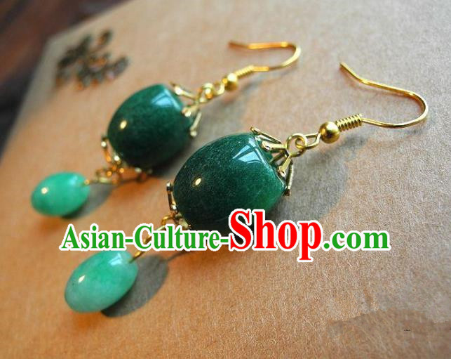 Chinese Handmade Green Earrings Ancient Bride Ear Jewelry Accessories for Women