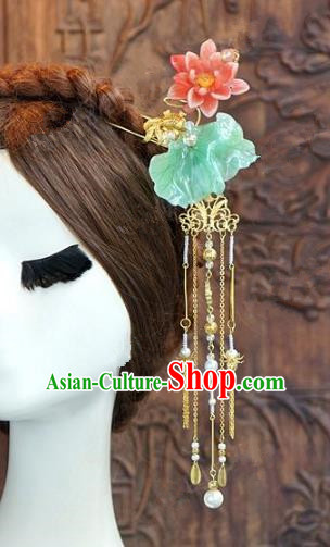 Chinese Handmade Ancient Hair Accessories Ancient Hanfu Lotus Tassel Hairpins for Women