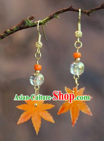 Chinese Handmade Ancient Bride Maple Leaf Earrings Jewelry Accessories for Women