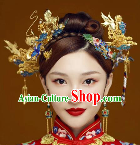 Chinese Traditional Ancient Palace Queen Headdress Hairpins Complete Set for Women
