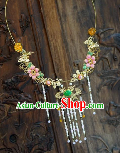 Chinese Handmade Jewelry Accessories Ancient Palace Lady Hanfu Tassel Flowers Necklace for Women