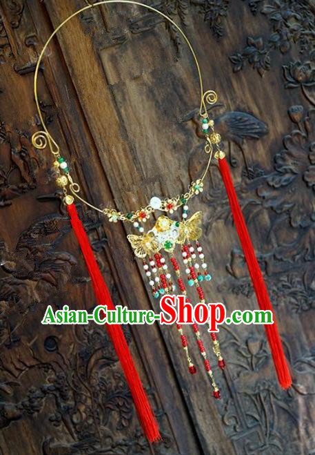 Chinese Handmade Jewelry Accessories Ancient Palace Lady Hanfu Red Tassel Butterfly Necklace for Women