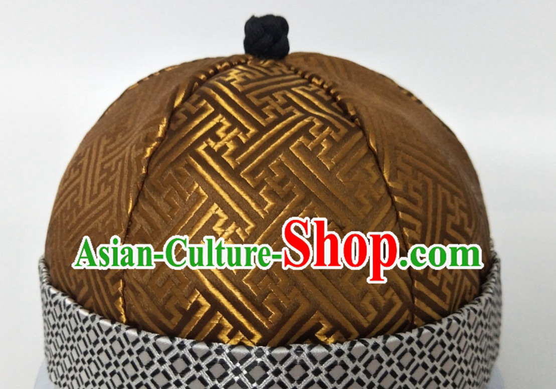 Chinese Traditional Handmade Silk Brocade Qing Dynasty Princess Manchu Hat for Men