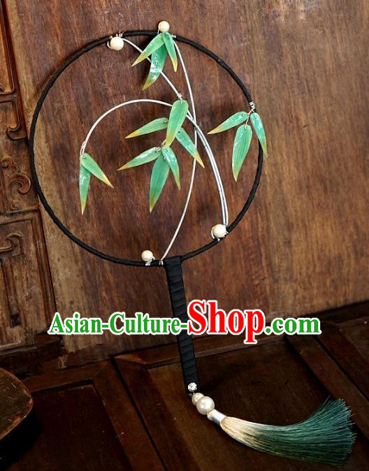 Top Grade Chinese Handmade Palace Fans Ancient Bamboo Leaf Round Fans for Women