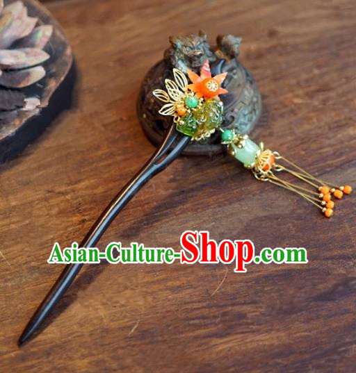Chinese Handmade Ancient Hair Accessories Princess Ebony Tassel Hairpins for Women
