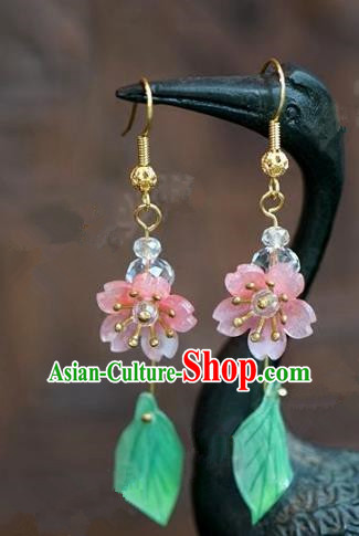 Chinese Handmade Earrings Ancient Bride Pink Flowers Eardrop Jewelry Accessories for Women