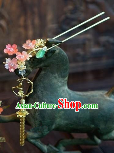 Chinese Handmade Ancient Hair Accessories Ancient Hanfu Pink Flowers Hairpins for Women