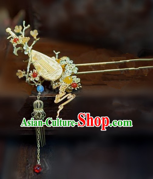 Chinese Handmade Ancient Hair Accessories Ancient Hanfu Hair Clip Lute Hairpins for Women