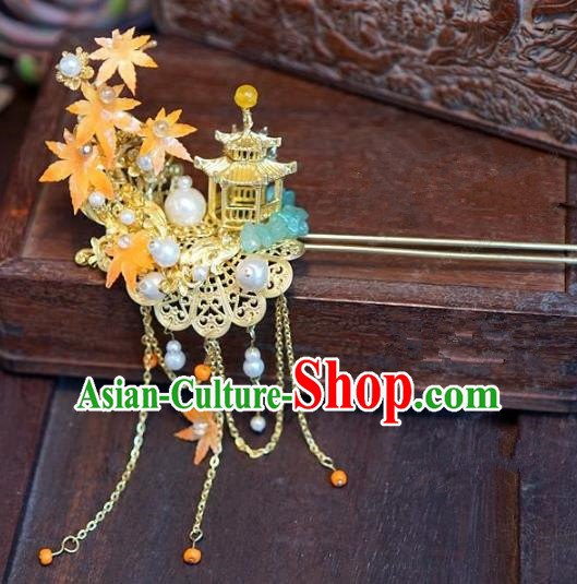 Chinese Handmade Ancient Hair Accessories Ancient Hanfu Hair Clip Maple Leaf Hairpins for Women