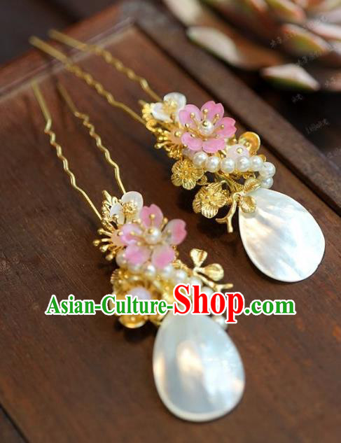 Chinese Handmade Ancient Hair Accessories Ancient Hanfu Shell Hairpins for Women