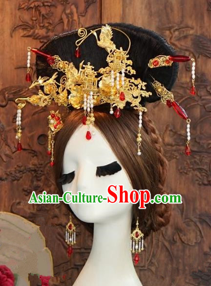 Chinese Ancient Handmade Hanfu Agate Hairpins Wedding Hair Accessories Complete Set for Women