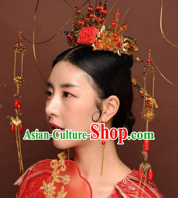 Chinese Ancient Handmade Tassel Phoenix Coronet Hanfu Hairpins Wedding Hair Accessories for Women