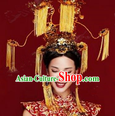 Chinese Ancient Handmade Deluxe Phoenix Coronet Hanfu Hairpins Wedding Hair Accessories for Women
