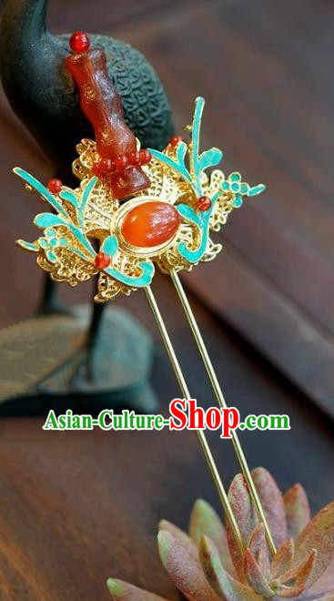 Chinese Ancient Handmade Hanfu Red Agate Hairpins Wedding Hair Accessories for Women