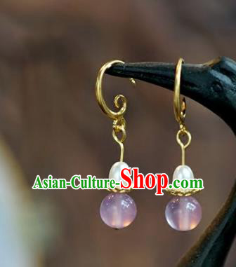 Chinese Handmade Pink Earrings Ancient Bride Eardrop Jewelry Accessories for Women