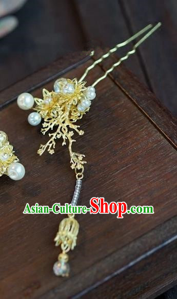 Chinese Handmade Ancient Golden Hair Clip Hair Accessories Ancient Hanfu Hairpins for Women