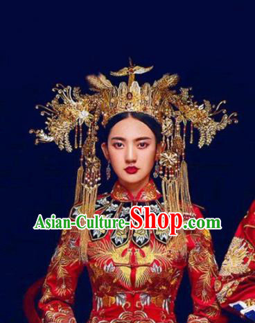 Chinese Ancient Handmade Phoenix Coronet Hairpins Bride Hair Accessories Step Shake Complete Set for Women
