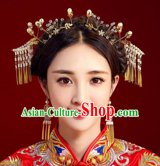 Chinese Ancient Handmade Bride Hairpins Hair Accessories Tassel Step Shake Complete Set for Women
