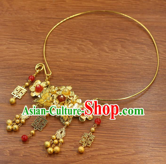 Top Grade Chinese Handmade Jewelry Accessories Bride Hanfu Golden Necklace for Women
