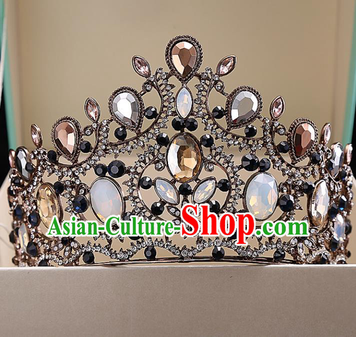 Top Grade Handmade Baroque Bride Opal Royal Crown Wedding Hair Jewelry Accessories for Women