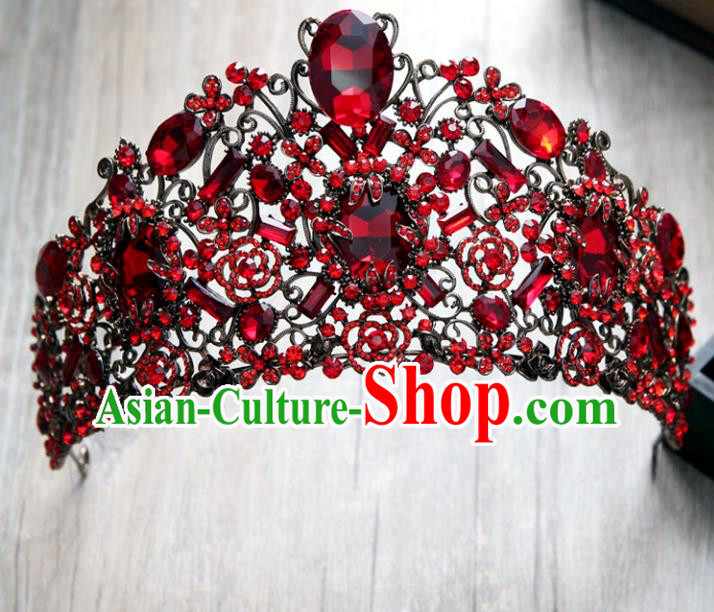 Top Grade Handmade Baroque Bride Red Crystal Royal Crown Wedding Hair Jewelry Accessories for Women