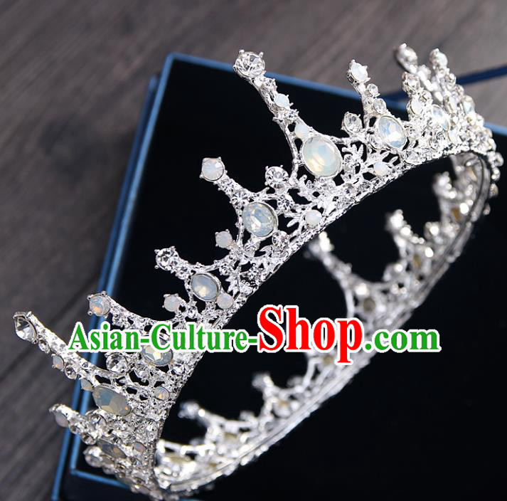 Top Grade Handmade Wedding Baroque Queen Opal Round Royal Crown Bride Hair Jewelry Accessories for Women