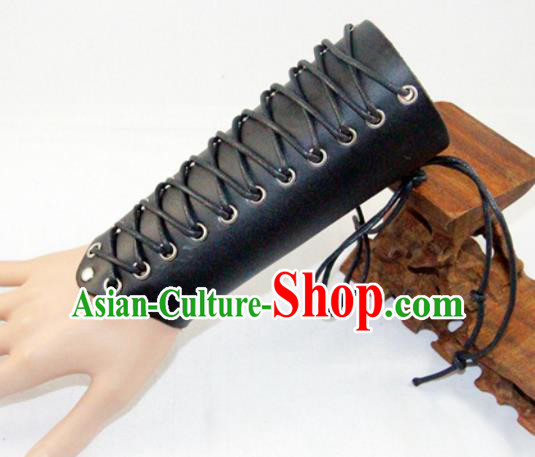 Ancient Cosplay Chinese General Wrist Guard Warriors Black Leather Waist Accessories for Men
